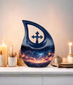 10 Inch Starry Night Urn with Cross Drop Design, 
