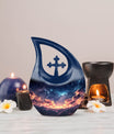 10 Inch Starry Night Urn with Cross Drop Design, 
