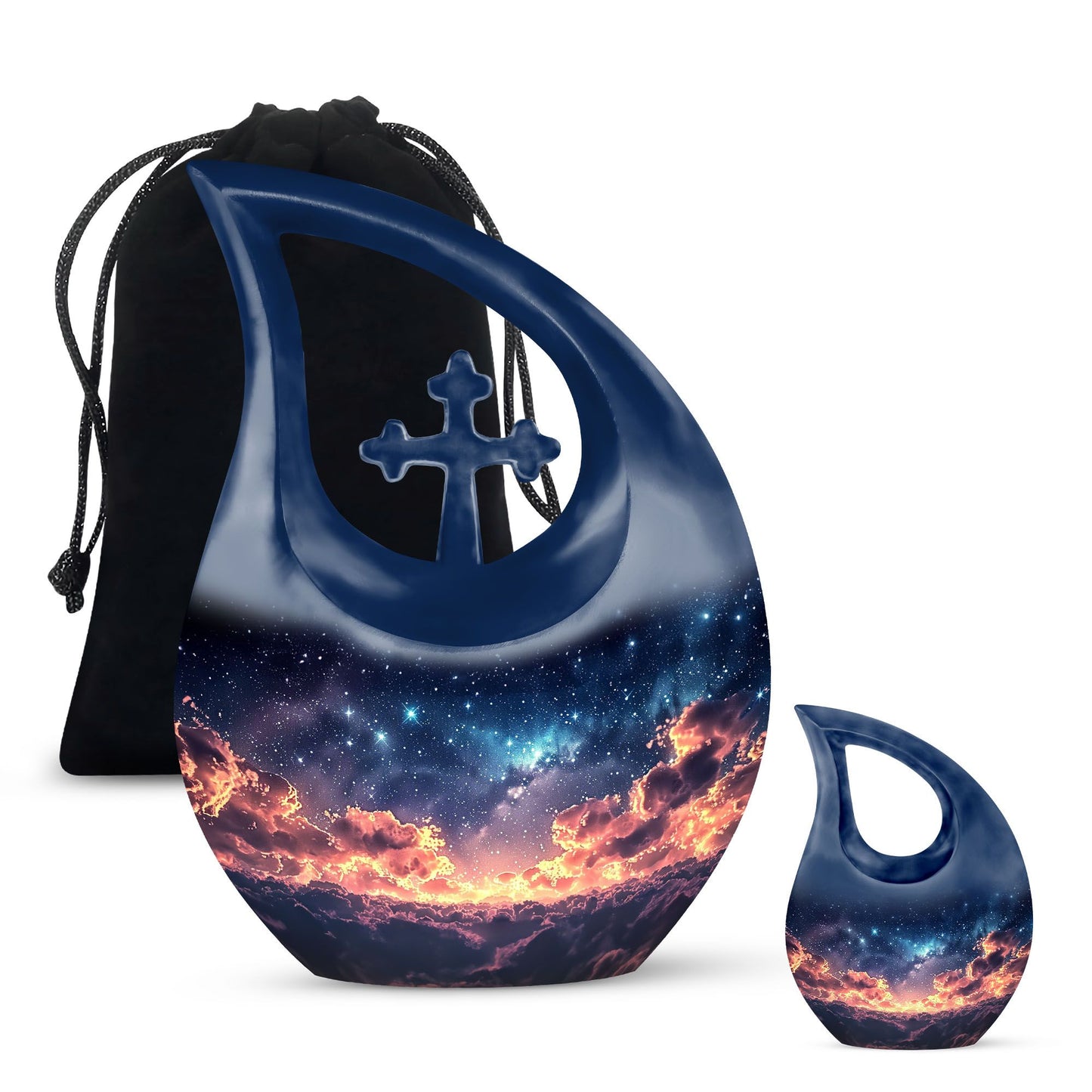 10 Inch Starry Night Urn with Cross Drop Design, 