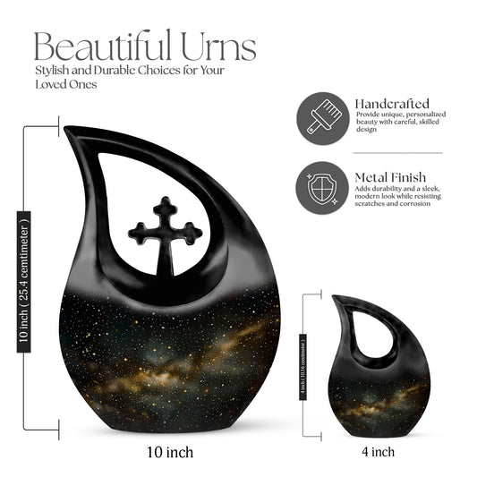 10-inch Starry Night Memorial Urn with Cross Drop design,