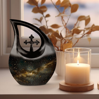 10-inch Starry Night Memorial Urn with Cross Drop design,