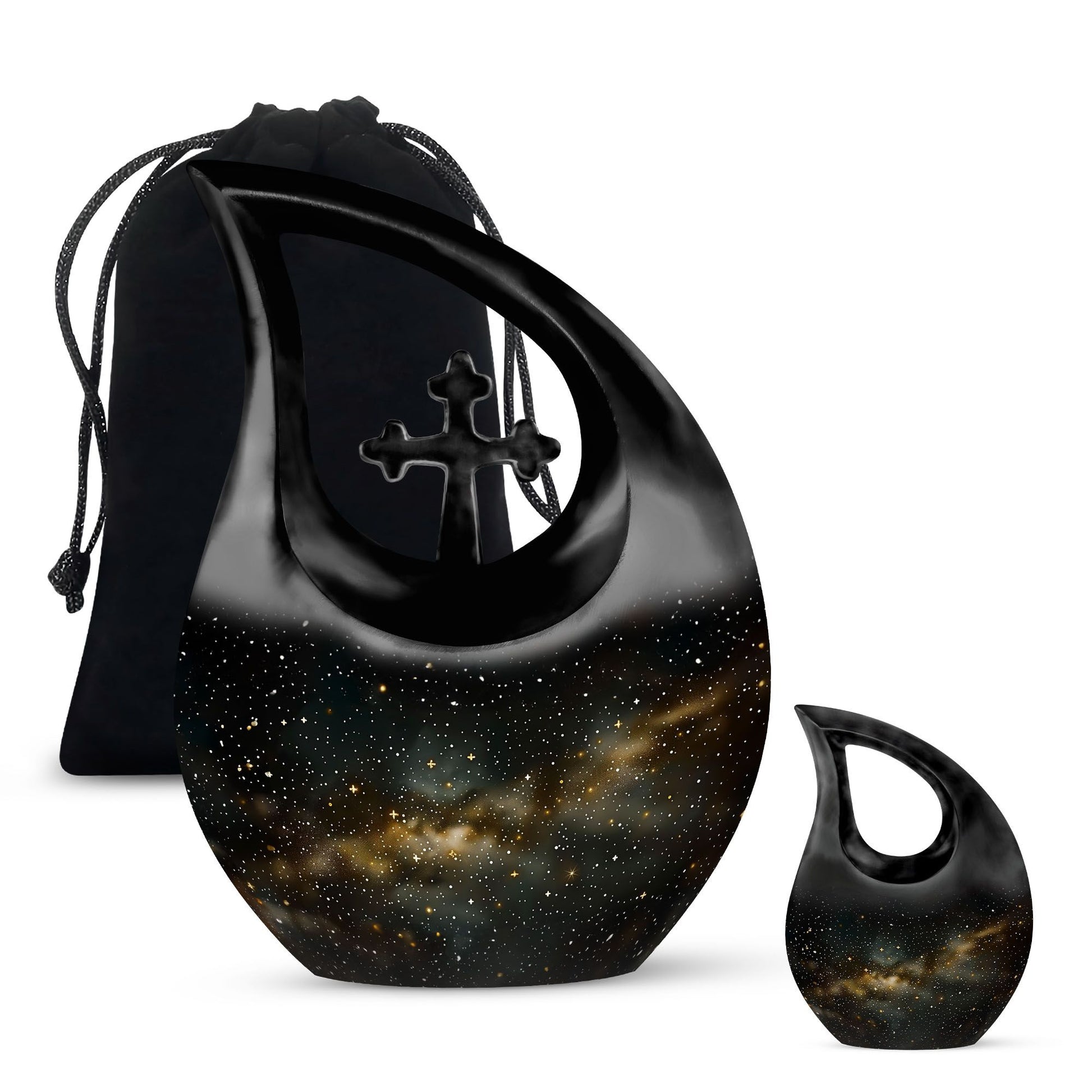 10-inch Starry Night Memorial Urn with Cross Drop design,