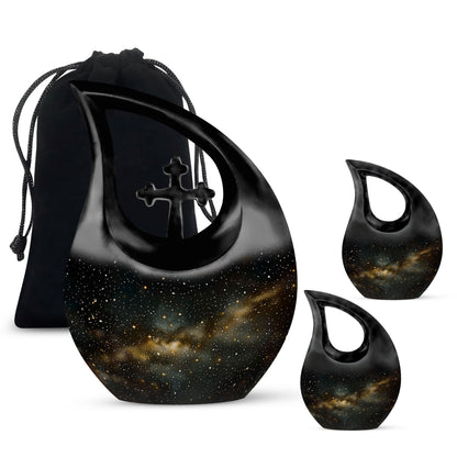 10-inch Starry Night Memorial Urn with Cross Drop design,