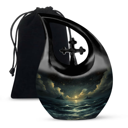 10-inch Starry Night Urn with Cross Drop design