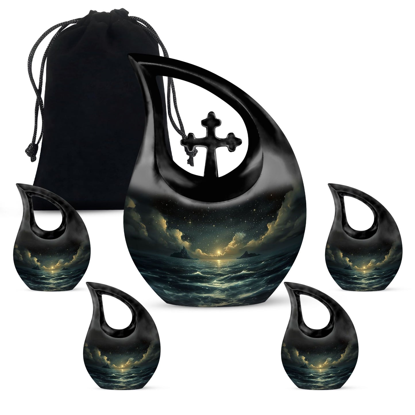 10-inch Starry Night Urn with Cross Drop design