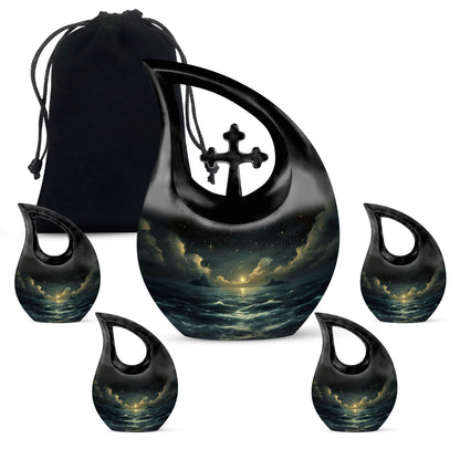 10-inch Starry Night Urn with Cross Drop design