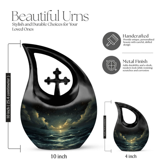 10-inch Starry Night Urn with Cross Drop design