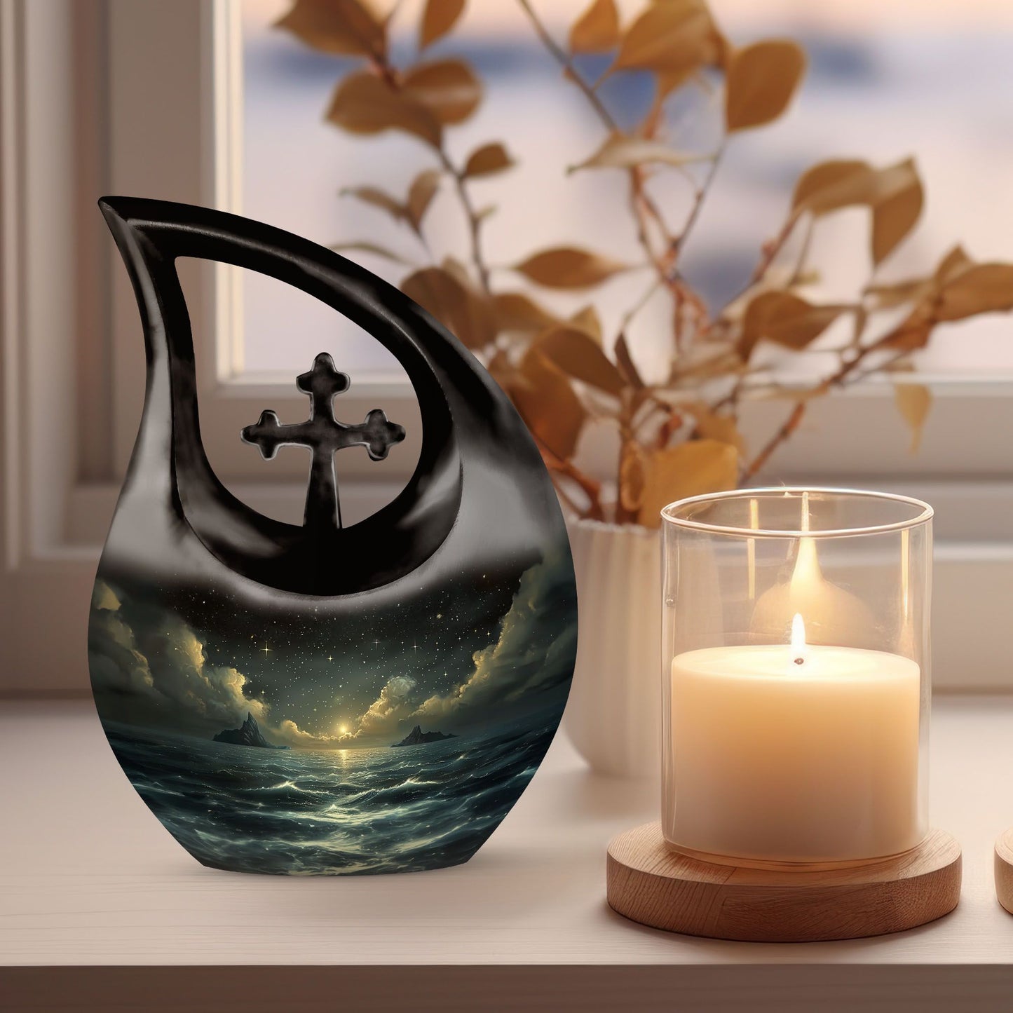 10-inch Starry Night Urn with Cross Drop design