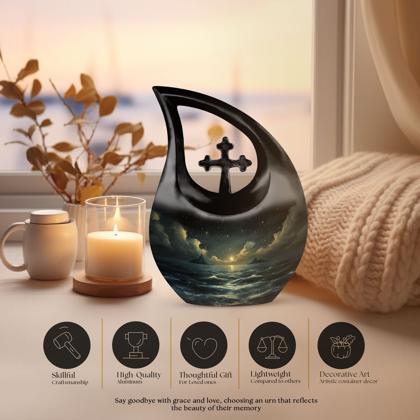 10-inch Starry Night Urn with Cross Drop design