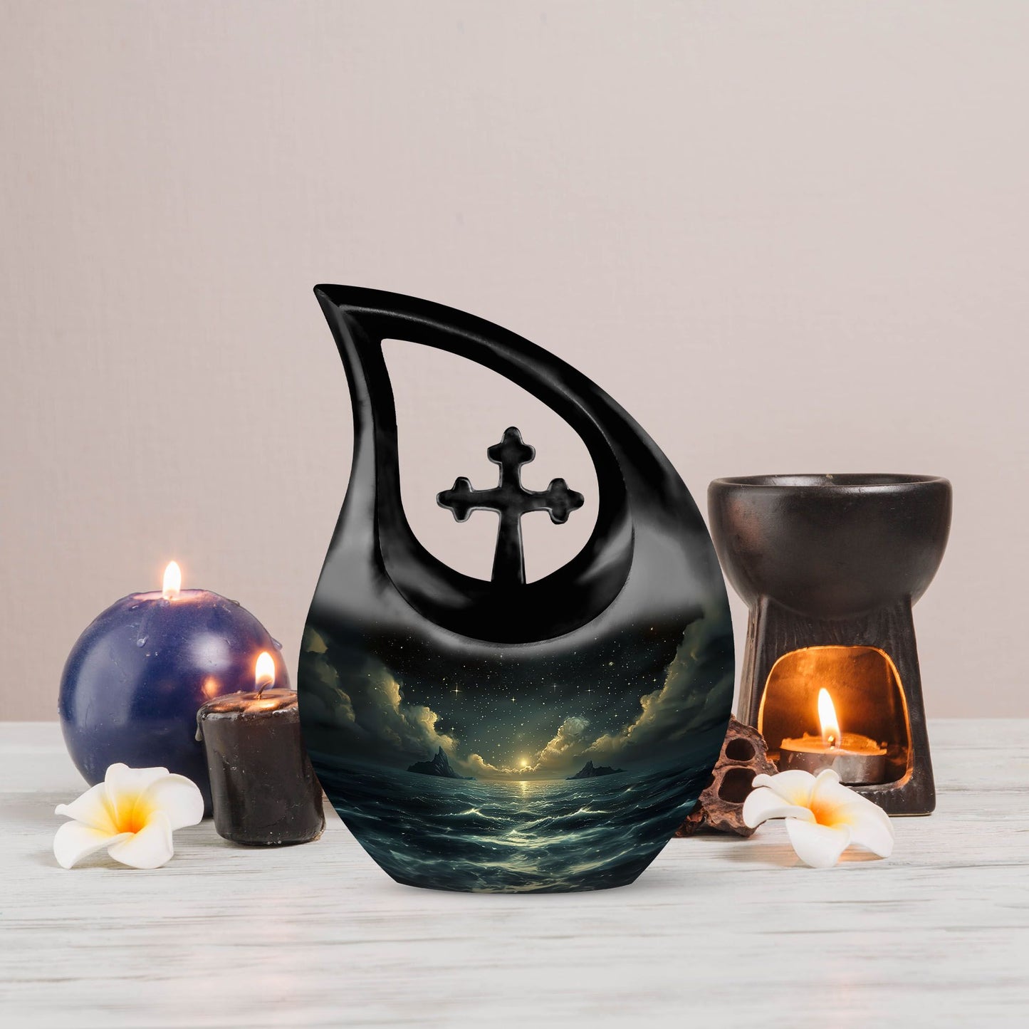 10-inch Starry Night Urn with Cross Drop design