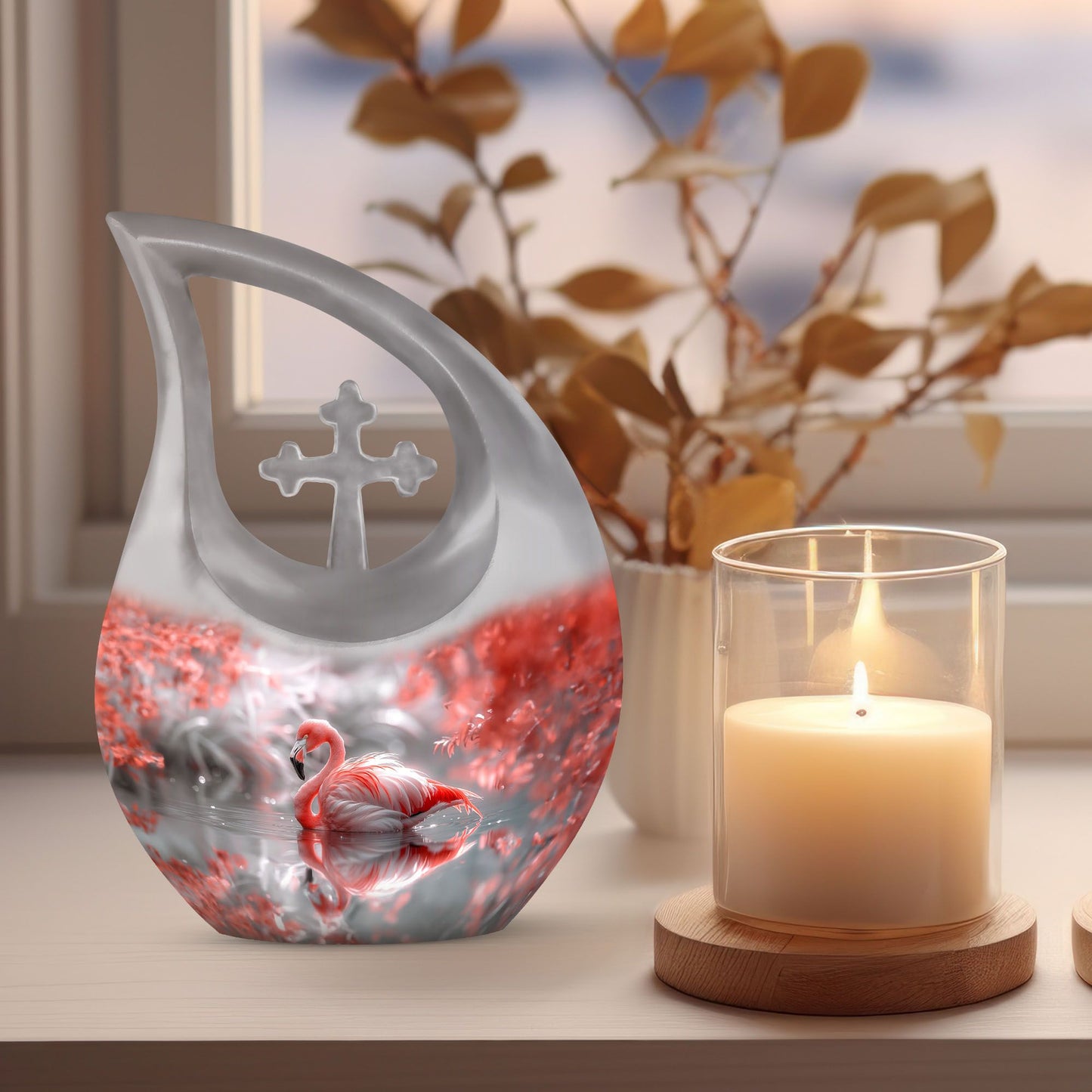 10-inch Flamingo Cross Drop Urn