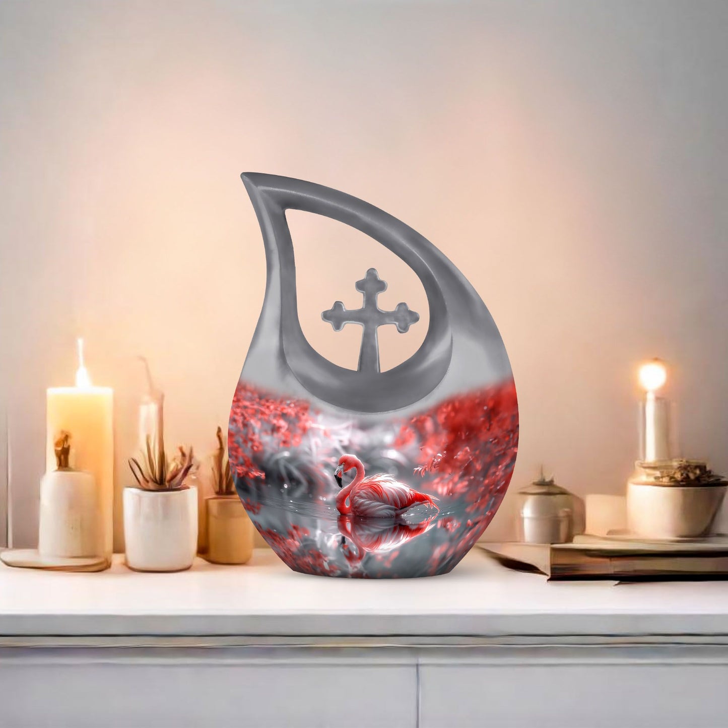 10-inch Flamingo Cross Drop Urn