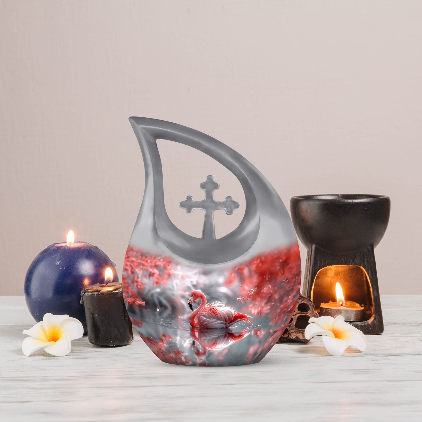 10-inch Flamingo Cross Drop Urn