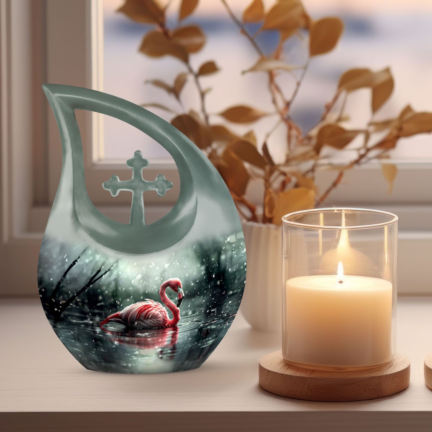 Flamingo themed, 10-inch Cross Drop design