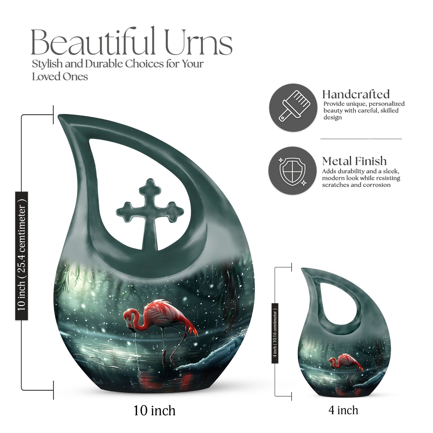 Cross Drop Flamingo Urn, 10 Inch