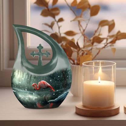 Cross Drop Flamingo Urn, 10 Inch
