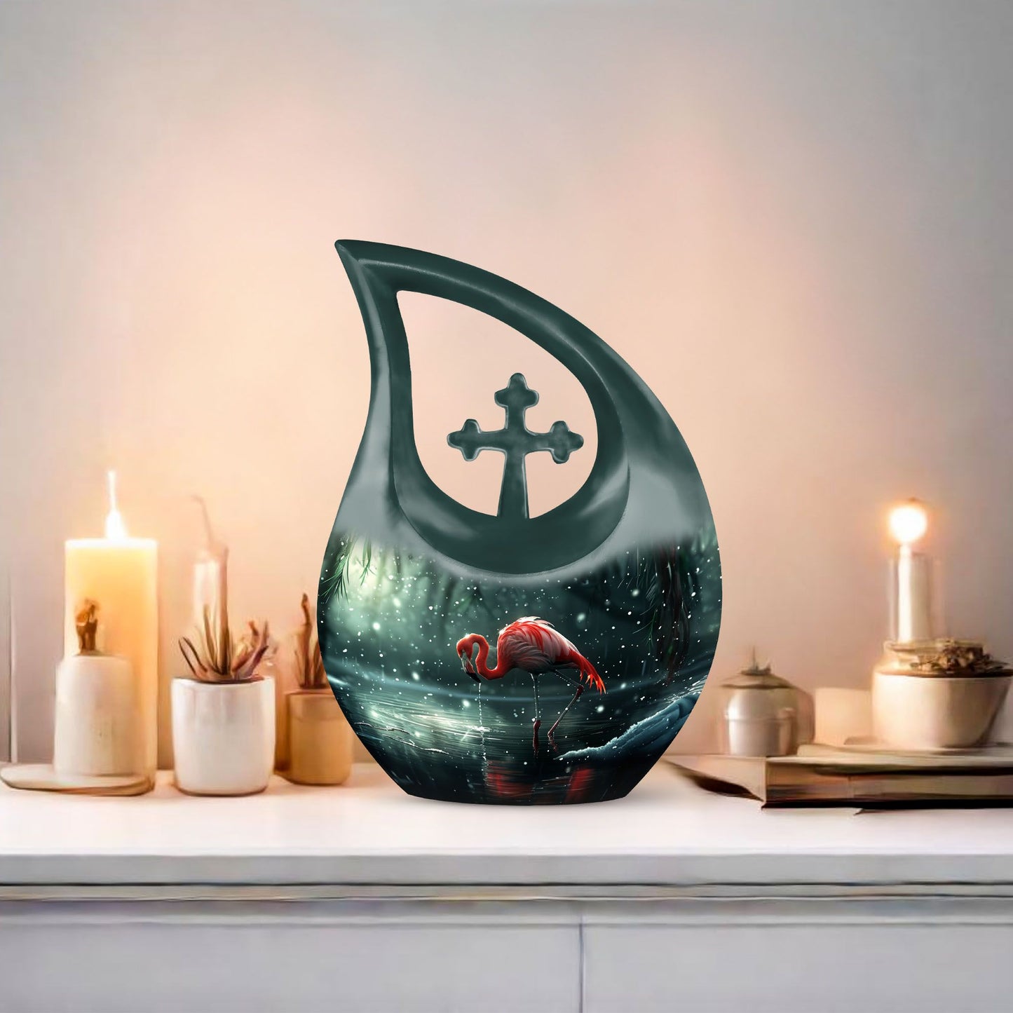 Cross Drop Flamingo Urn, 10 Inch