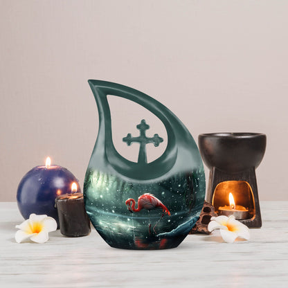 Cross Drop Flamingo Urn, 10 Inch