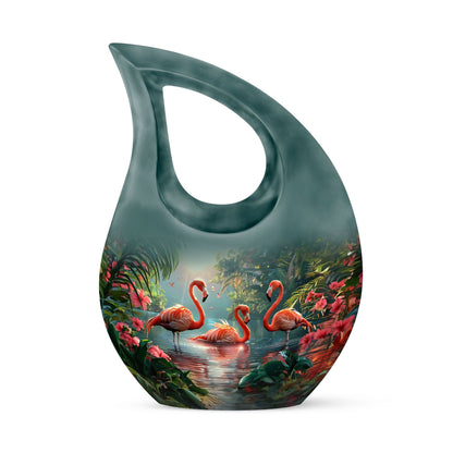 Flamingo-themed Cross Drop design large urn 