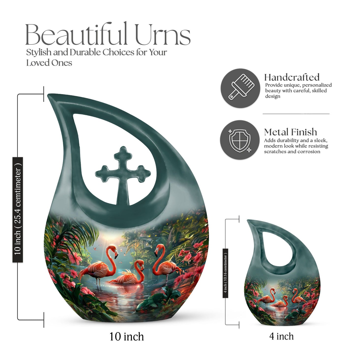 Flamingo-themed Cross Drop design large urn 