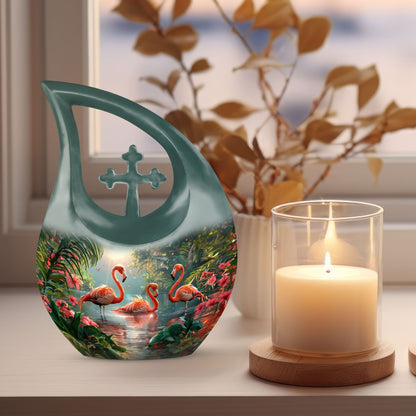 Flamingo-themed Cross Drop design large urn 
