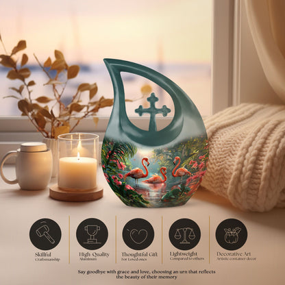 Flamingo-themed Cross Drop design large urn 