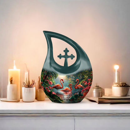 Flamingo-themed Cross Drop design large urn 