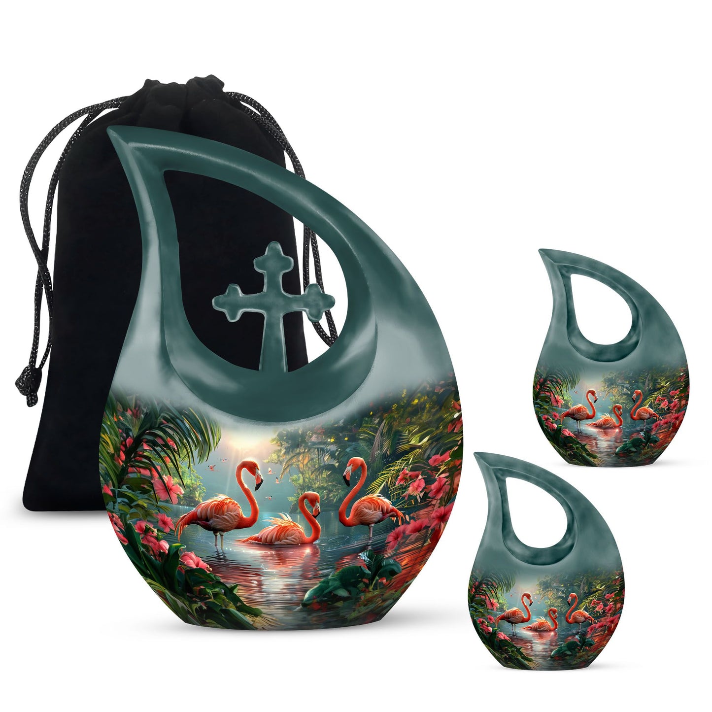 Flamingo-themed Cross Drop design large urn 