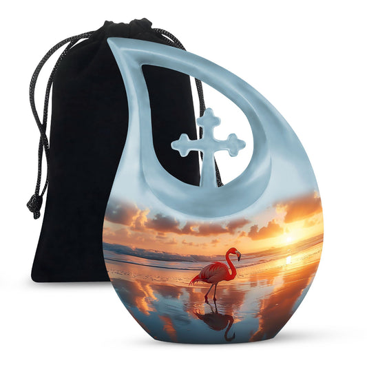 10-inch Flamingo Urn with Cross Drop Design