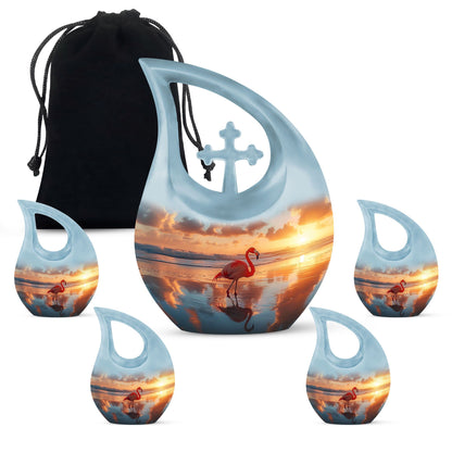 10-inch Flamingo Urn with Cross Drop Design