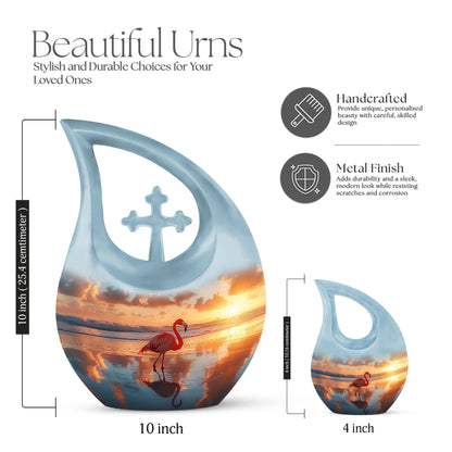 10-inch Flamingo Urn with Cross Drop Design