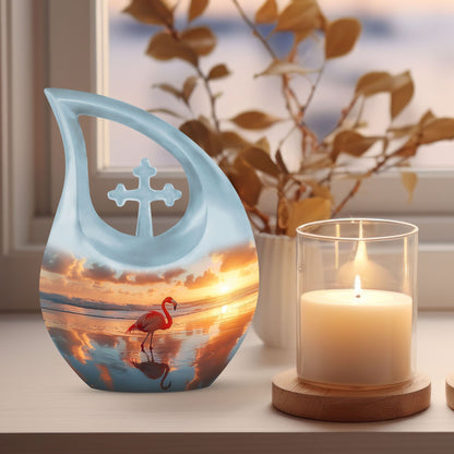 10-inch Flamingo Urn with Cross Drop Design