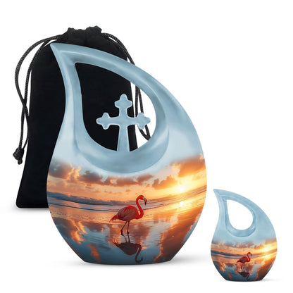10-inch Flamingo Urn with Cross Drop Design