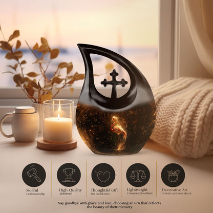 10-inch Flamingo-themed Cross Drop memorial urn 