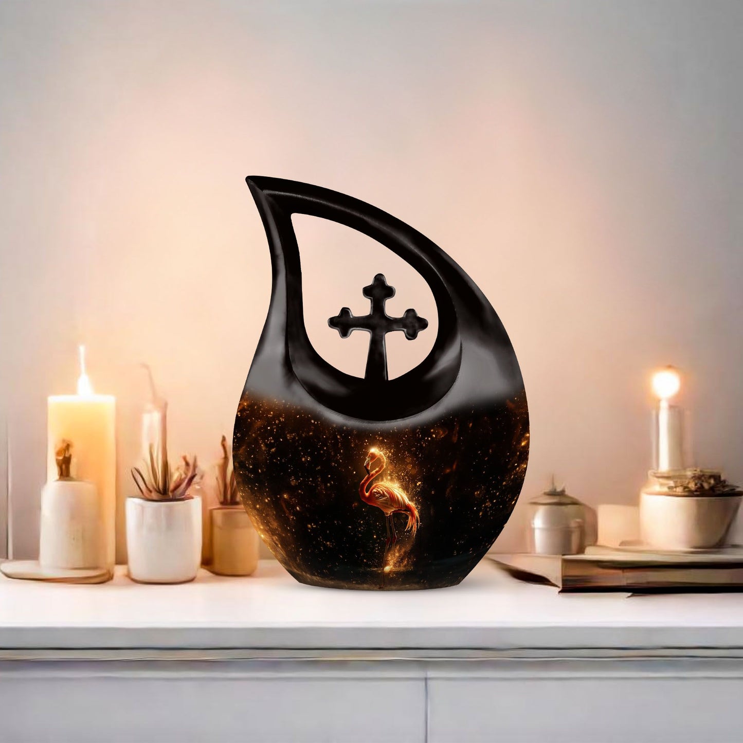 10-inch Flamingo-themed Cross Drop memorial urn 