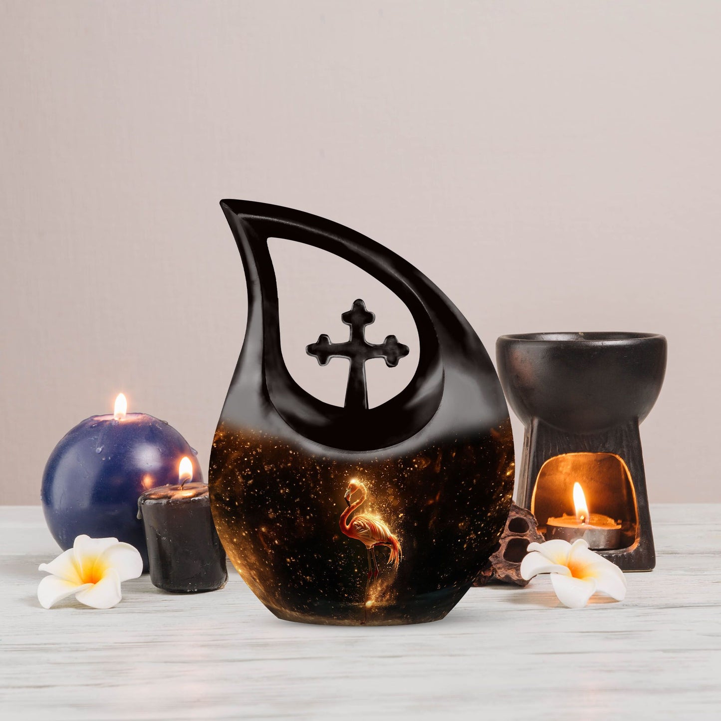 10-inch Flamingo-themed Cross Drop memorial urn 
