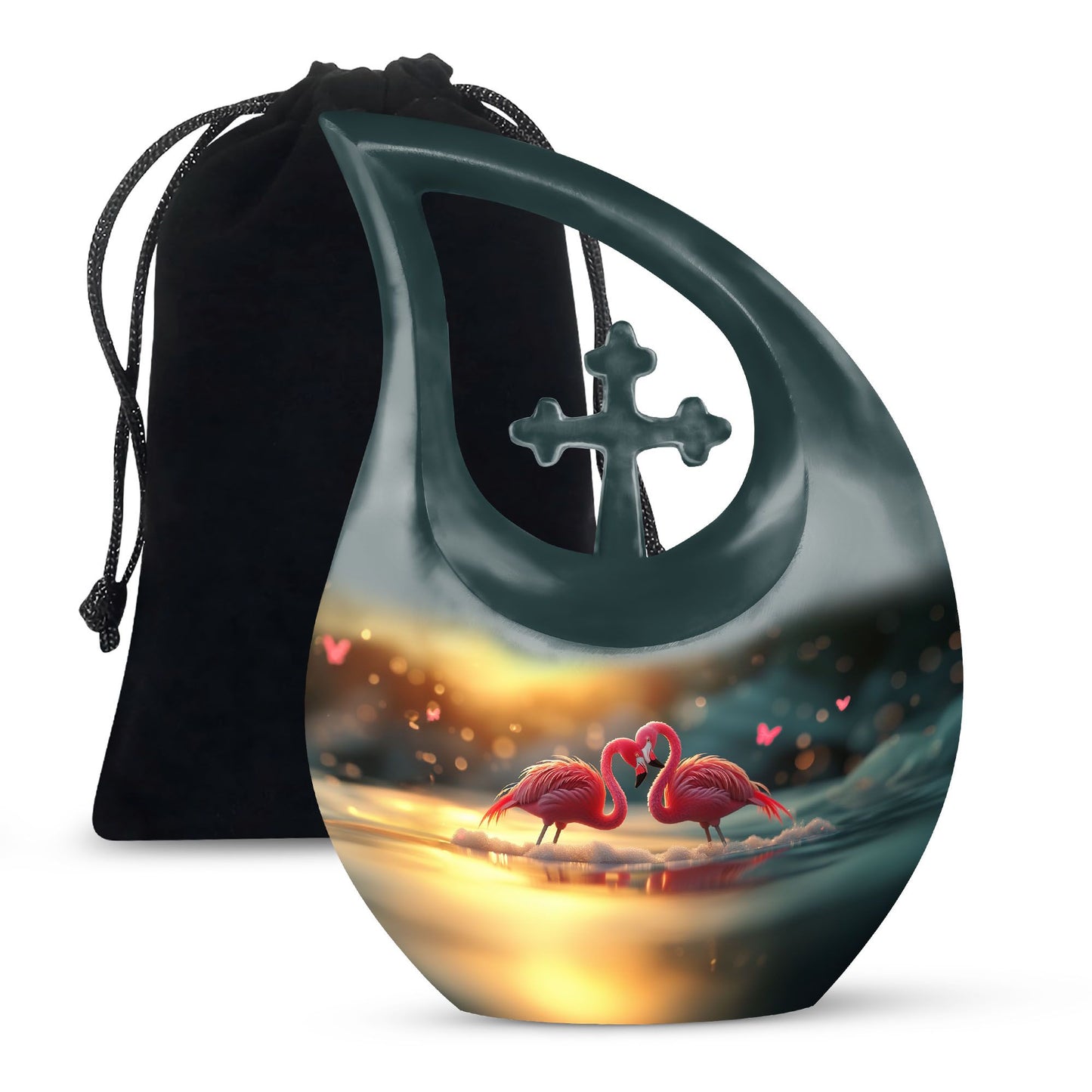 Flamingo-themed 10-inch Cross Drop Cremation Urn
