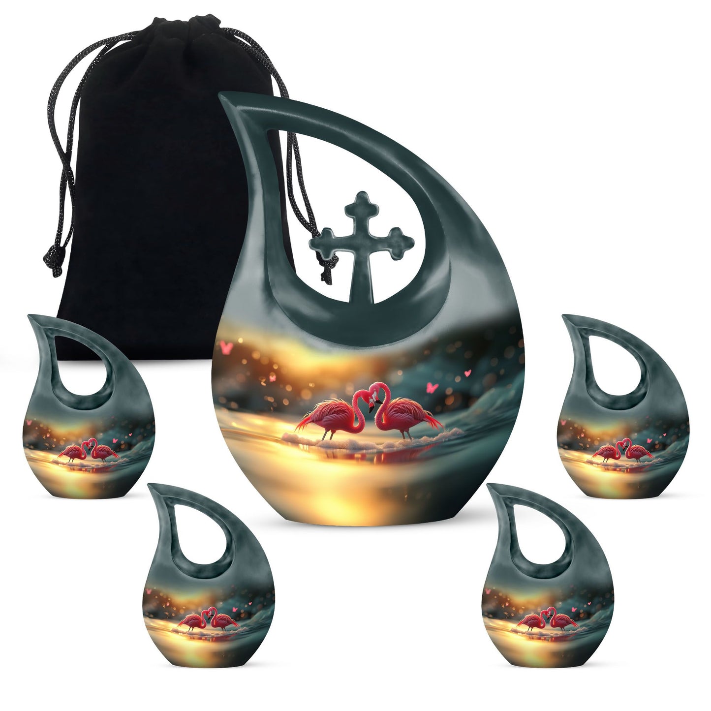 Flamingo-themed 10-inch Cross Drop Cremation Urn
