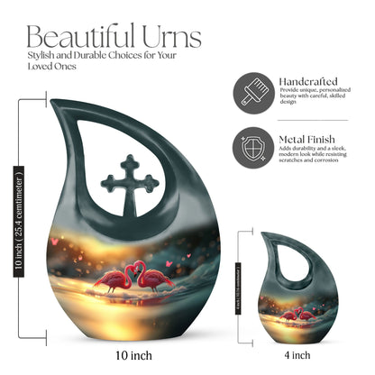 Flamingo-themed 10-inch Cross Drop Cremation Urn