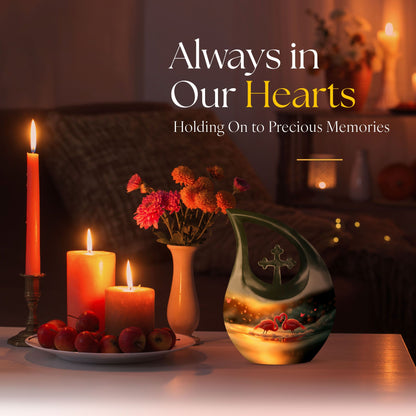 Flamingo-themed 10-inch Cross Drop Cremation Urn