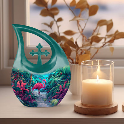 10-inch Flamingo themed Cross Drop urn, 