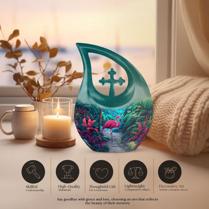10-inch Flamingo themed Cross Drop urn, 