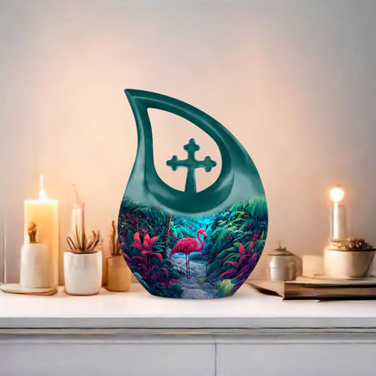10-inch Flamingo themed Cross Drop urn, 