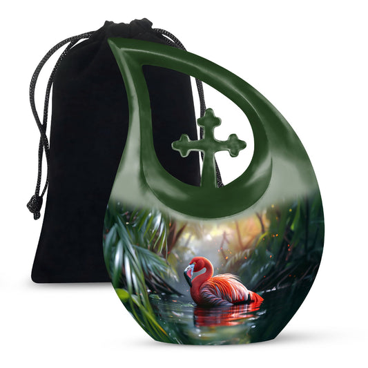 10-inch Flamingo themed Pink Urn with Cross Drop design,