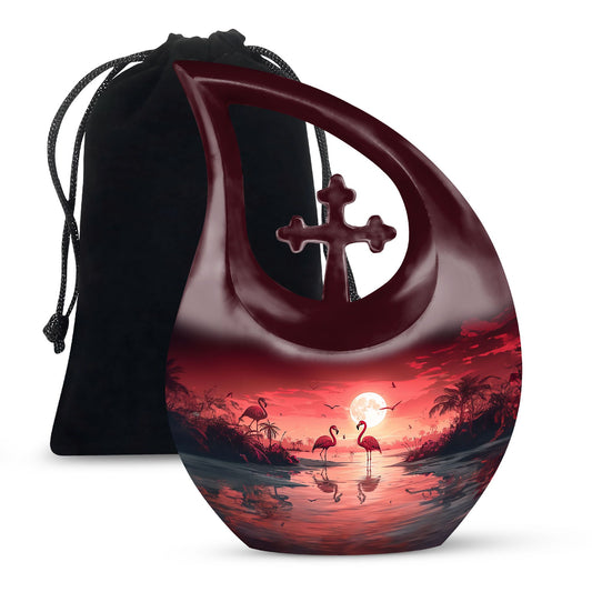 10-inch Flamingo Themed Cross Drop memorial urn