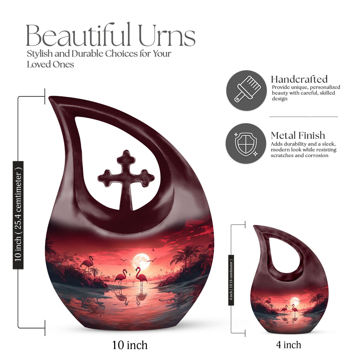 10-inch Flamingo Themed Cross Drop memorial urn
