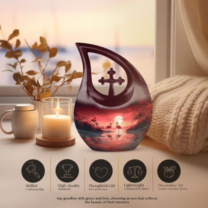 10-inch Flamingo Themed Cross Drop memorial urn