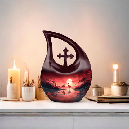10-inch Flamingo Themed Cross Drop memorial urn