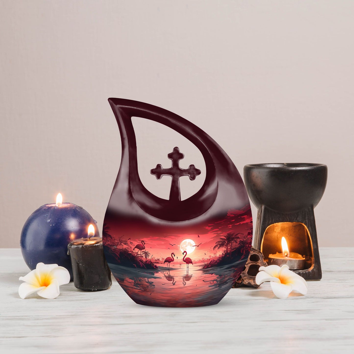 10-inch Flamingo Themed Cross Drop memorial urn