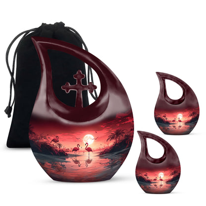 10-inch Flamingo Themed Cross Drop memorial urn